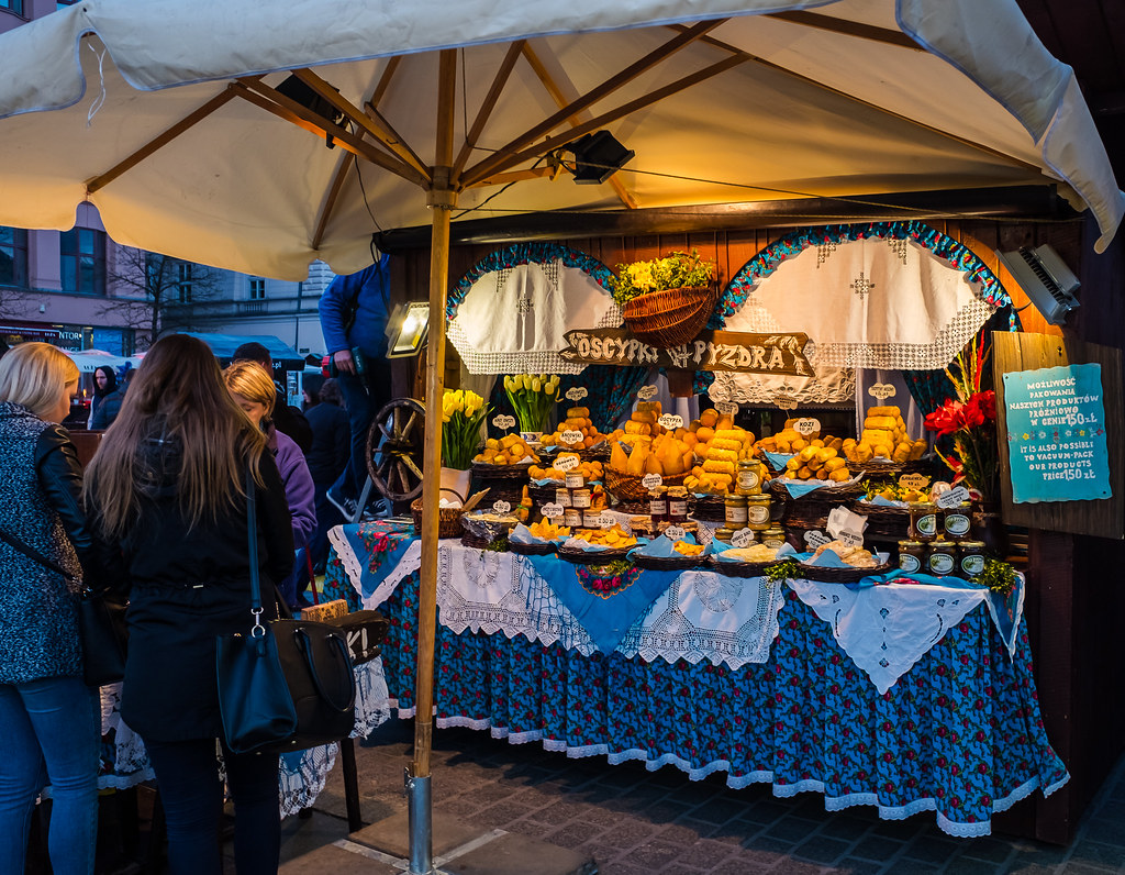 An Easter Market Food Stall - Market Square (Rynek Glowny) (BW) (Krakow Old Town  - Stare Miasto) (Fuji X70 28mm f2.8 Compact (1 of 1)