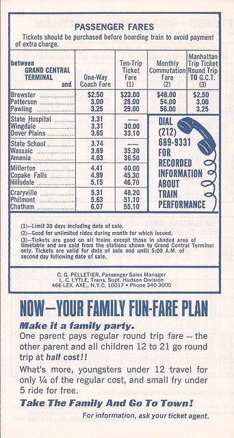 Penn Central Railroad Upper Harlem Division Timetable - February 5, 1968