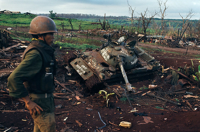 Vietnam War 1972 - Russian-built North Vietnamese T54 tank destroyed
