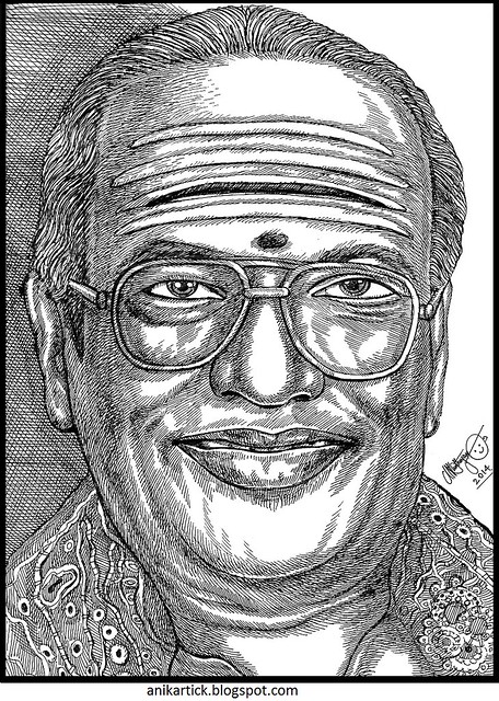 T. M. Soundararajan - Famous Tamil Playback Singer - PORTRAITS - PEN DRAWINGS - Done by Artist Anikartick,Chennai,Tamil Nadu,India