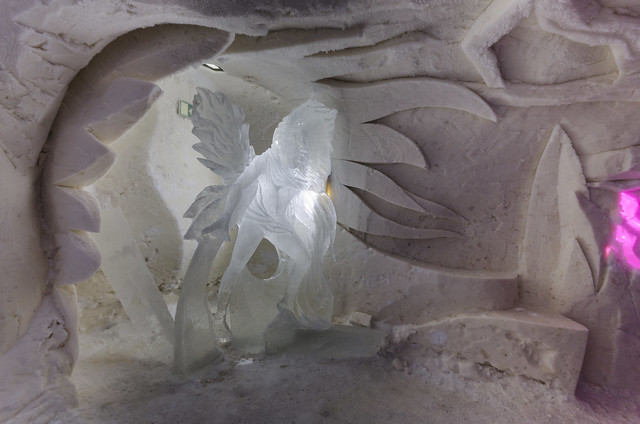 Ice carving just inside entrance at the Snow Hotel