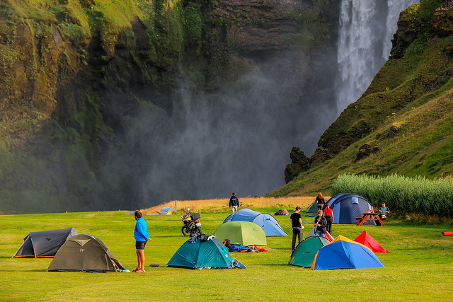 People camping at Skógar, close to Skógarfoss, Iceland