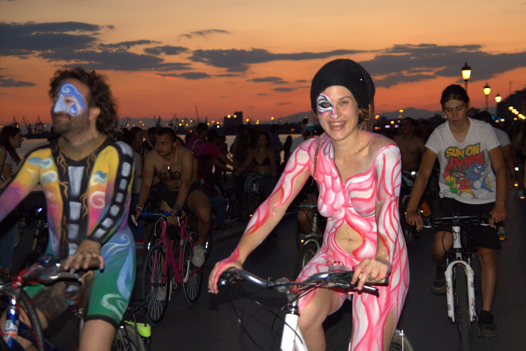 thessaloniki,greece,naked bike ride 2014, preparation and ride.
