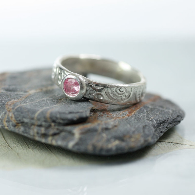 Art Nouveau Style Sterling Band Ring with Pink CZ