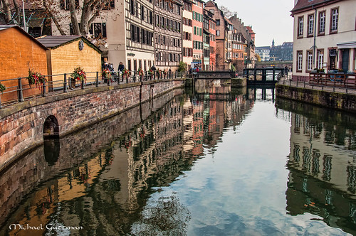petitefrance strasbourg france riverill waterway canal water river buildings architecture reflections bridge sky clouds