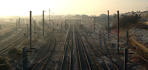 morning mist misty sunrise glow tracks railway