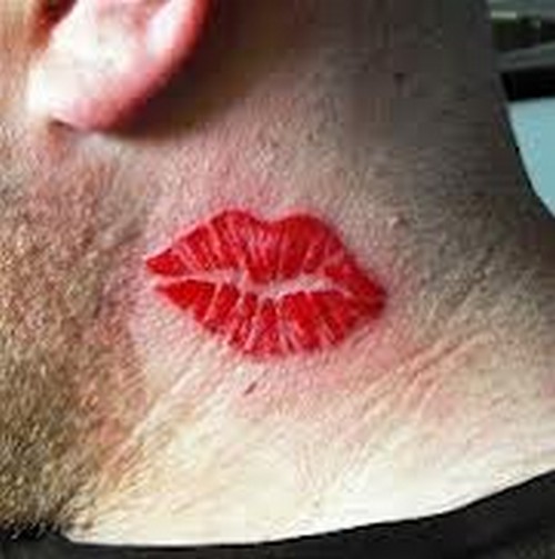 Lips tattoo on neck red What does