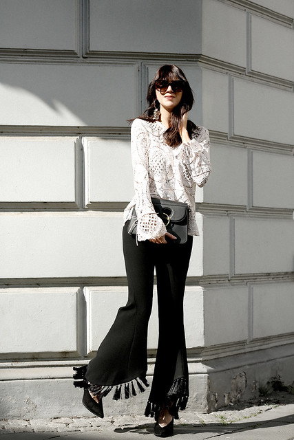 ootd flare pants black white minimal and other stories pum…