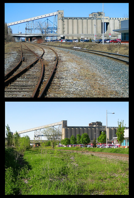 CN Wharf Spur in Pointe St-Charles before (2005) and after (2014)
