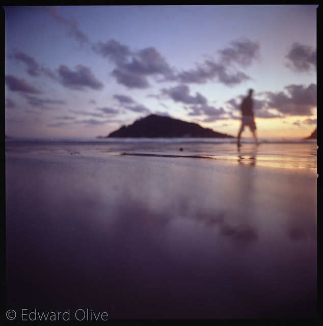 Man walking on beach © Edward Olive Hasselblad 500c/m La Concha San Sebastian Spain