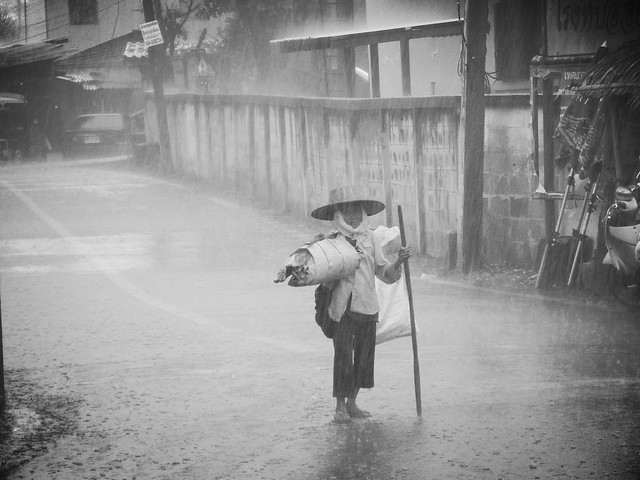 Courageous woman under the rain