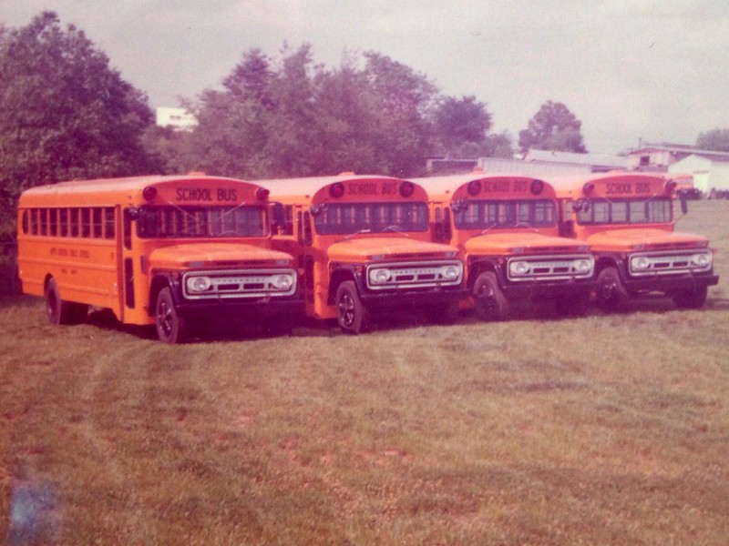 1963 Thomas Built Buses (outside) and Carpenter Body Buses (inside) on Chevrolet Chassis