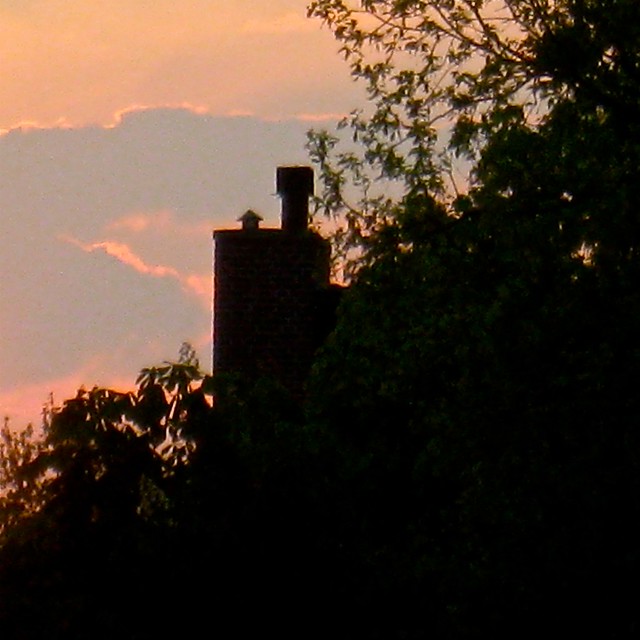chimney, sunset