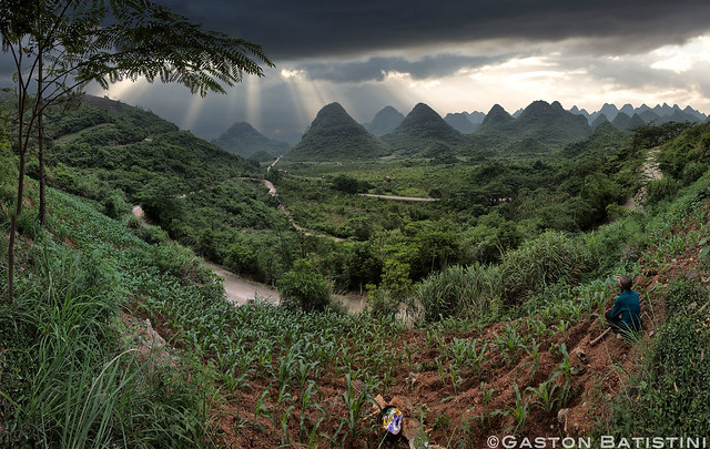 Farmer at the end of his labour Day, Dixu village, Guangxi province, China