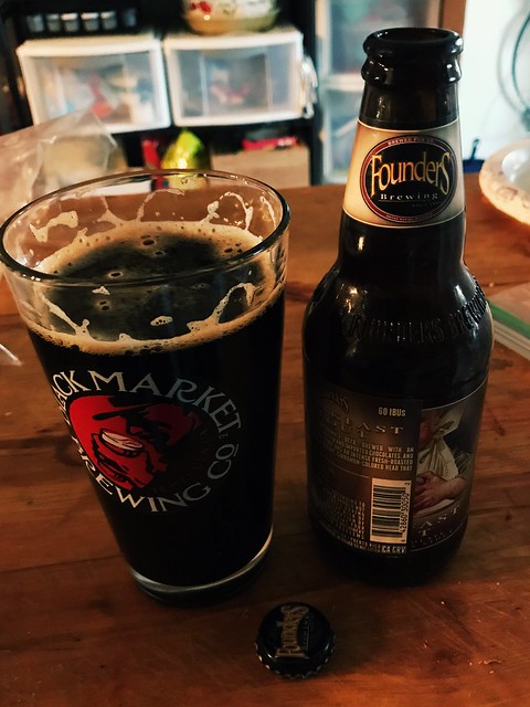 Founders Brewing Oatmeal Breakfast Stout with jacked up label.