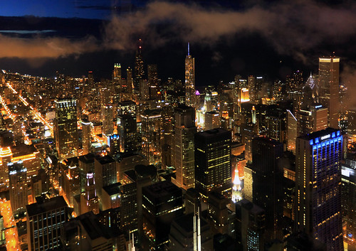 city chicago skyline night clouds buildings landscape lights skyscrapers skydeck 110th seartower 110thfloor willistower