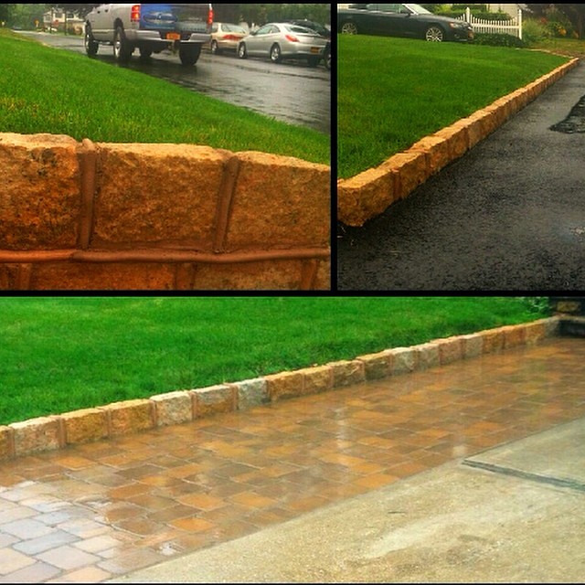Wrapped up some golden Belgium Block curbing & Tumbled Cambridge Pavers in #lindenhurst #longisland   We love the contrast of green & brown!! #stonecreationsoflongisland #masonry #paver #pros #cambridgepavers #curbing #lindenhurstny #longisland #newyork