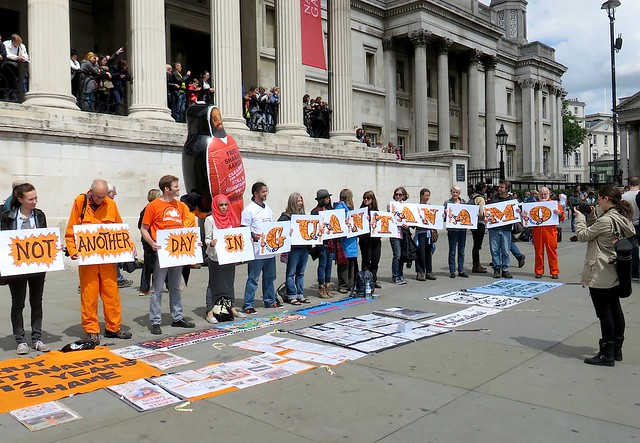 The sun shines on the Close Guantanamo protest, London, May 23, 2014