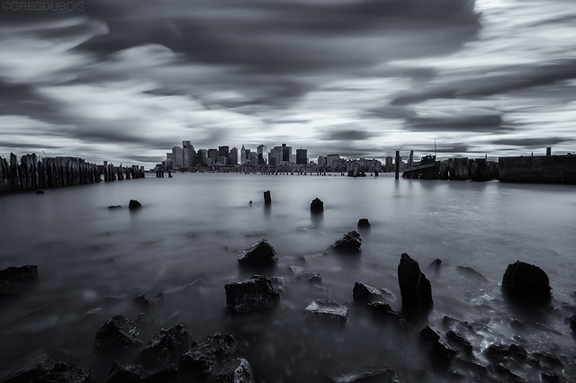 Stormy Extreme LE from Carlton’s Wharf East Boston, Rocky Shoreline and Boston Skyline over Harbor