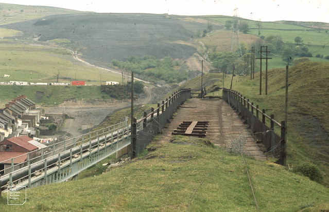 Aberfan fatal tip after levelling  but before vegetating.  May 1971   Old tramway leading down to east of valley