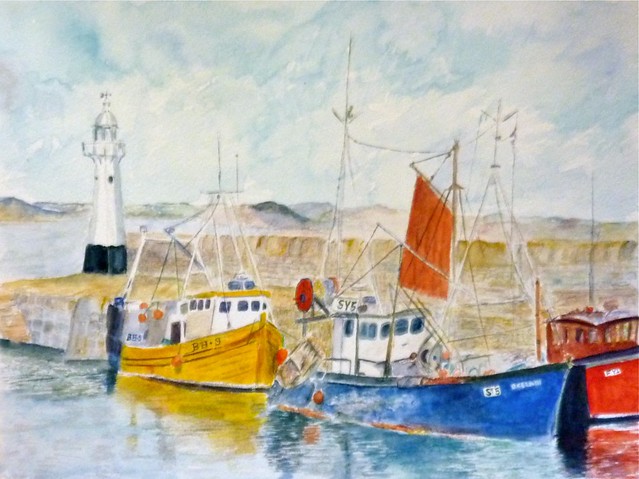 Watercolour - Boats in harbour