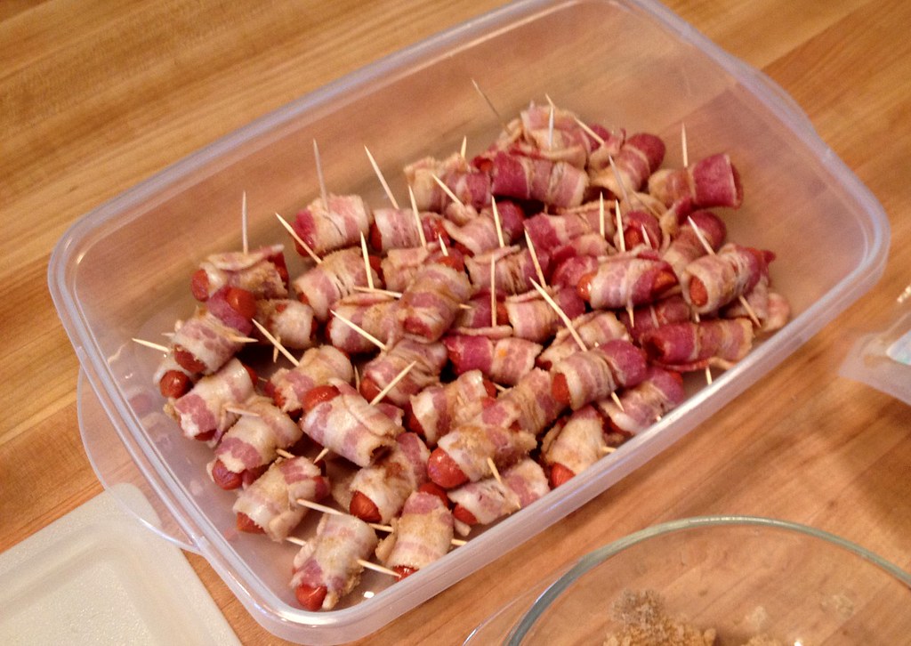 make-ahead bacon wrapped sausages