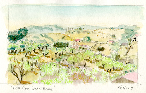 california trees moleskine watercolor landscape sketch hills neocolor