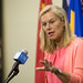 Special Coordinator of the Joint Mission of the Organization for the Prohibition of Chemical Weapons and the UN (OPCW-UN) Sigrid Kaag briefs reporters.