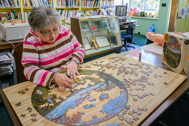 Working a Puzzle at the Dublin Public Library