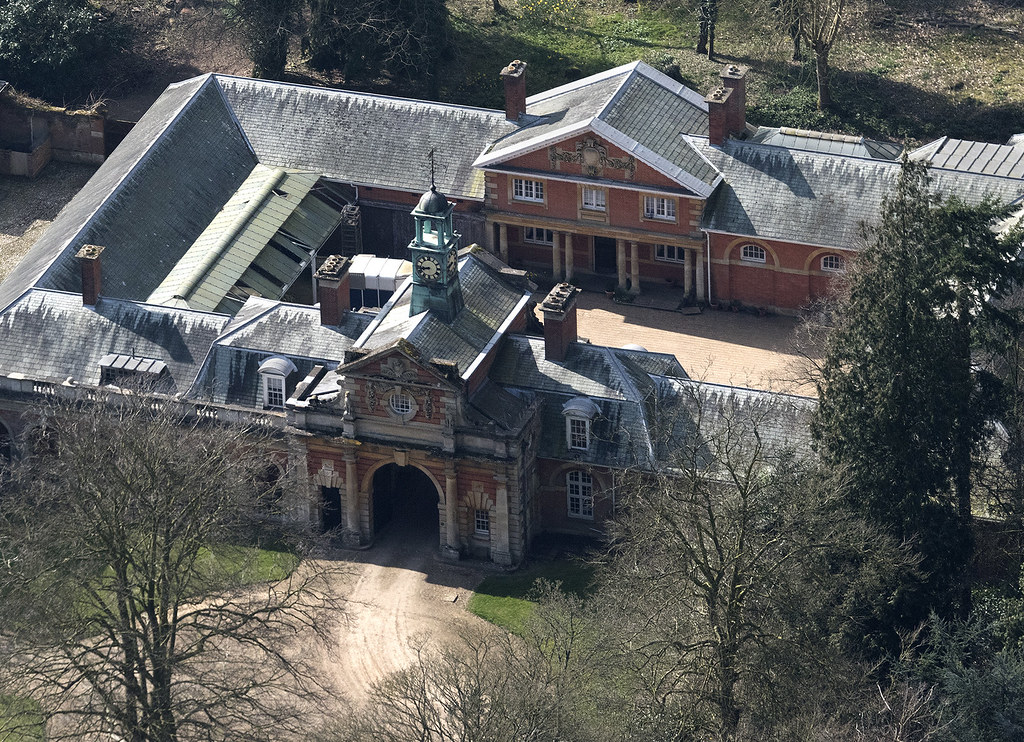 The stables at Sennowe Hall in Norfolk - aerial