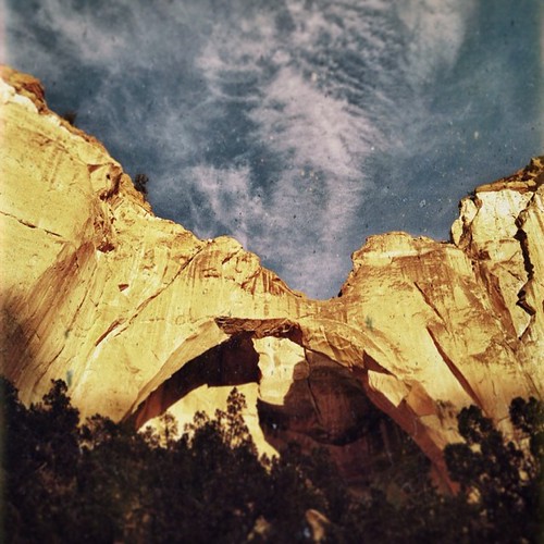 Sunset at La Ventana, one of the largest natural arches in #newmexico // #nm #blm #grants #arch #ancestralpeublo #badlands #elmorro #douglasfir by artwpn, square squareformat iphoneography instagramapp uploaded:by=instagram