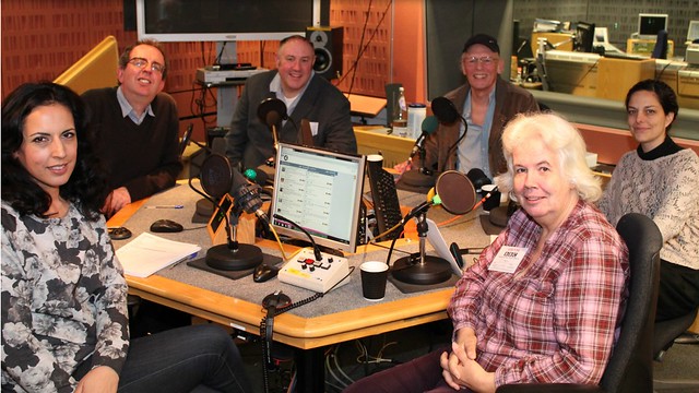 Me (in red) after prattling on about bollards on Saturday Live on Radio 4 on the BBC.
