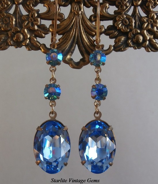 Vintage Swarovski Crystal Earrings ~ Bridesmaids Earrings Jewelry ~ Wedding Bridal Brides Bridesmaids Earrings Jewelry ~ Sapphire Blue Crystal Earrings