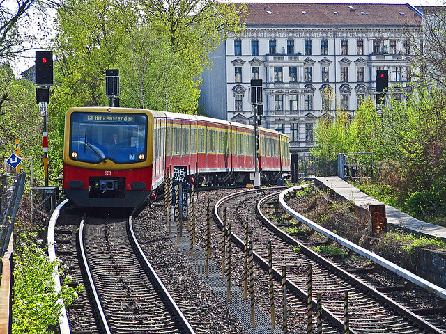 Ein S-Bahnzug der Baureihe 481 auf der Wannseebahn (S1)