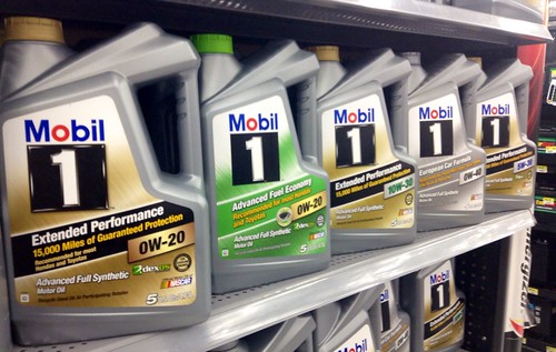 Mobil 1 oil container on shelf in Indiana, PA
