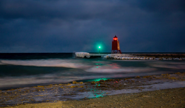 Rough Waters at the Lighthouse - Night (Explored) - March 2017