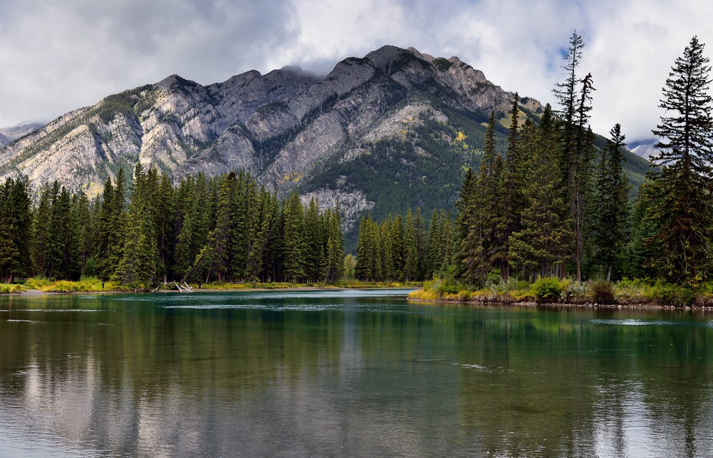 Mount Norquay and a Setting Along the Banks of the Bow River (Banff National Park)