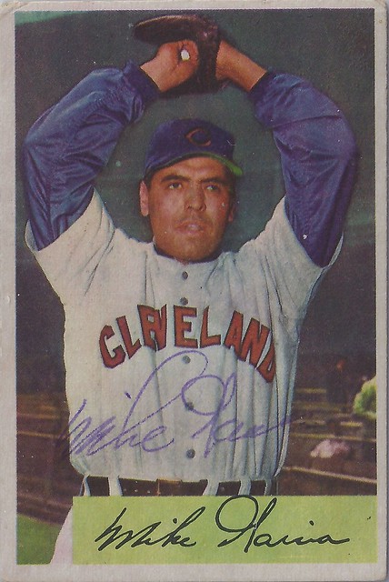 1954 Bowman - Mike Garcia #100 (Pitcher) (b. 17 Nov 1923 - d. 13 Jan 1986 at age 62) - Autographed Baseball Card (Cleveland Indians)