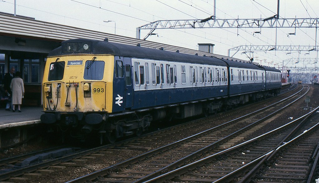 BR Class Class 308 Parcels EMU 993, Colchester, 13th. April 1989.