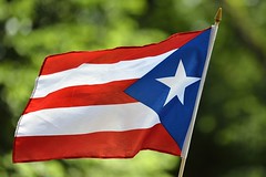 Mayor Bill de Blasio marches in the Puerto Rican Day Parade on Fifth Avenue