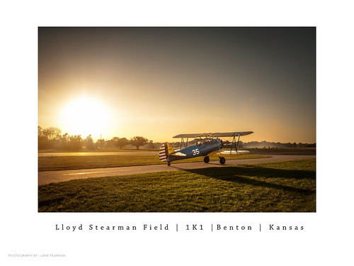 sunset rural vintage poster airplane aviation kansas biplane iki benton