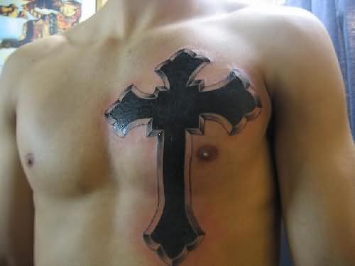 Black Ink Gothic Cross Tattoos On Chest Of Guy #172 - a photo on Flickriver