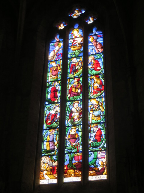 Vitrail de l'arbre de Jessé (vers 1500), église gothique (XIVe, XVIe) Notre Dame et St Jean-Baptiste, Fleurance, Armagnac, Gers, Occitanie, France.