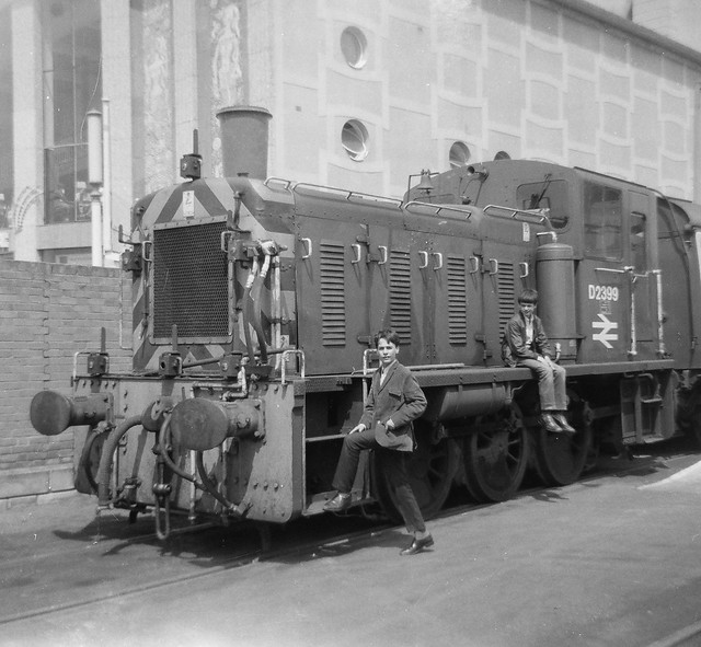 D2399 Class 03 shunter seen with posing 1960s train spotters at Weymouth Quay
