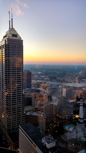 Perch by Jane Inman Stormer, Indianapolis from the Skyline Club.reflection glass skyscraper sunrise restaurant high downtown view