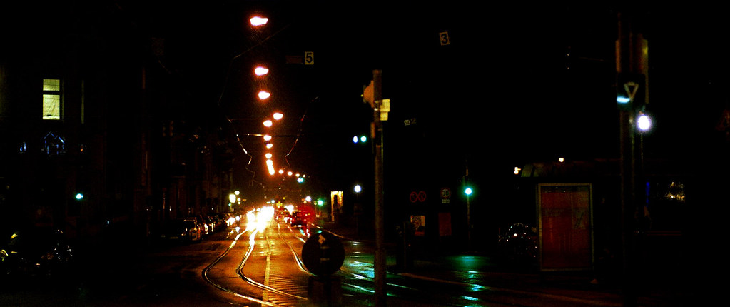 Rainy night panorama on film