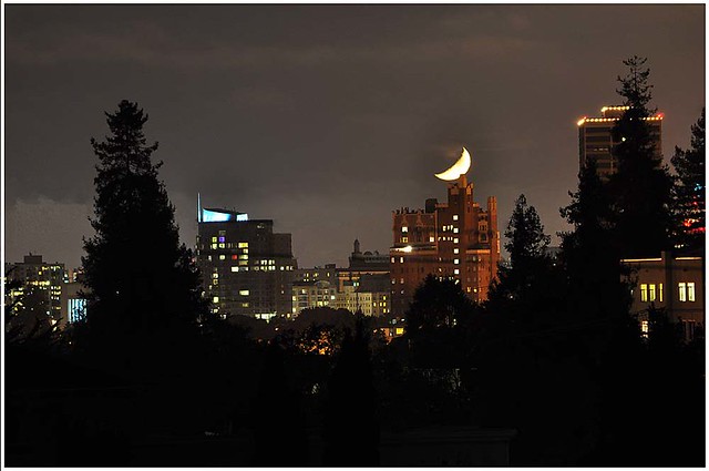 Crescent Moon Over the Bellevue-Staten Building