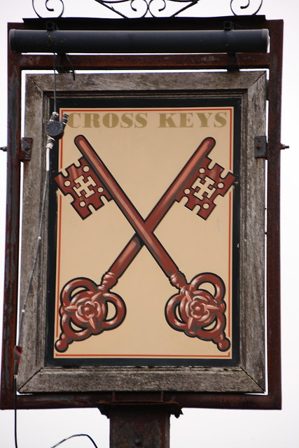Pub sign for the Cross Keys, Skipton, Yorkshire.