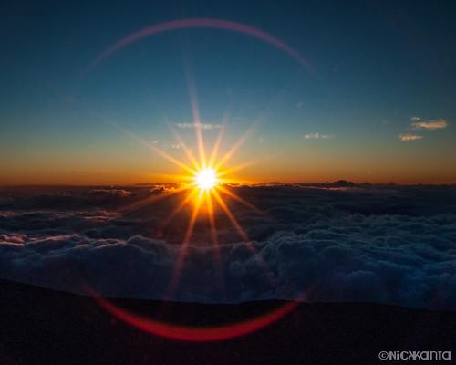 sunset sky sunlight color clouds volcano hawaii nationalpark nikon maui haleakala flare summit haleakalanationalpark hawaiianislands d90 outdoorphotography tamron1750