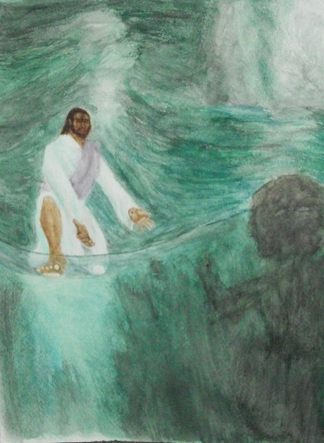 Jesus Rescuing Peter Who S Sinking In The Water Linda